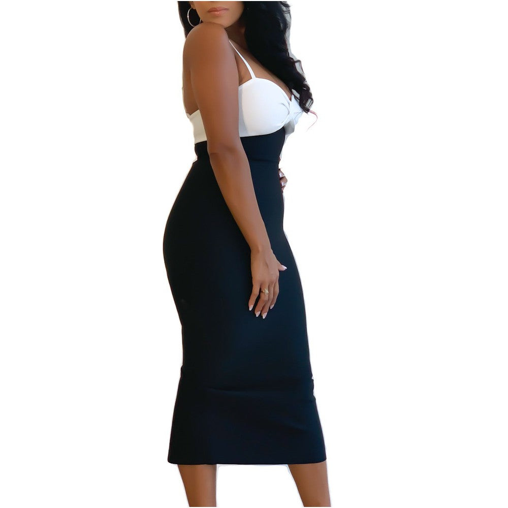 Women’s Black and White High Waist, Maxi Party Dress-Dress-Fitazzo
