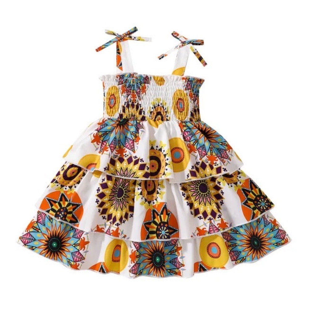 Girls' Printed Spaghetti Strap Sun Dress-Children’s dress-Fitazzo