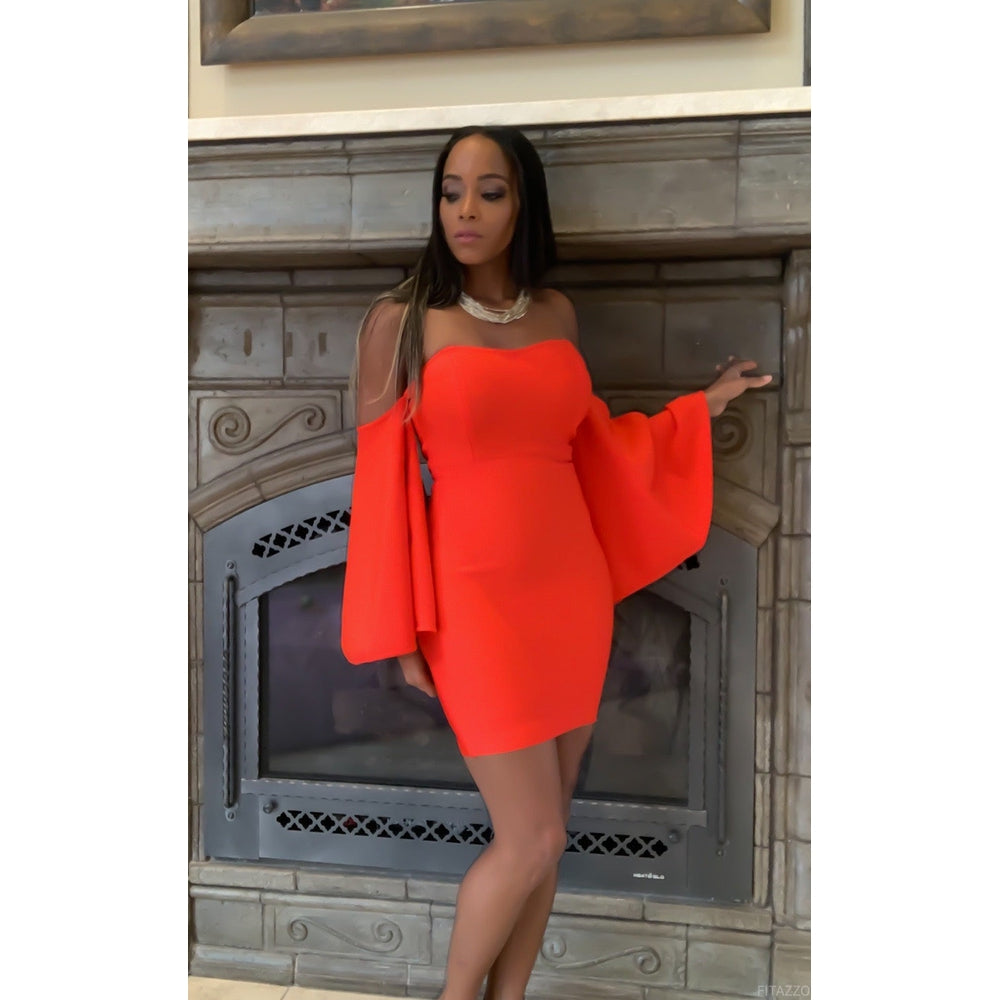 Women’s Red Long Sleeve Bandage Dress-Fitazzo