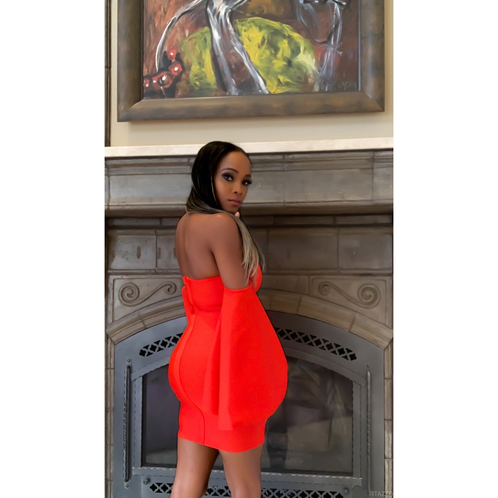 Women’s Red Long Sleeve Bandage Dress-Fitazzo